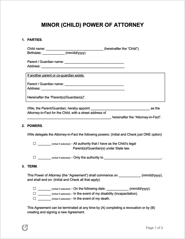 Youngster Power of Attorney Kinds – By State